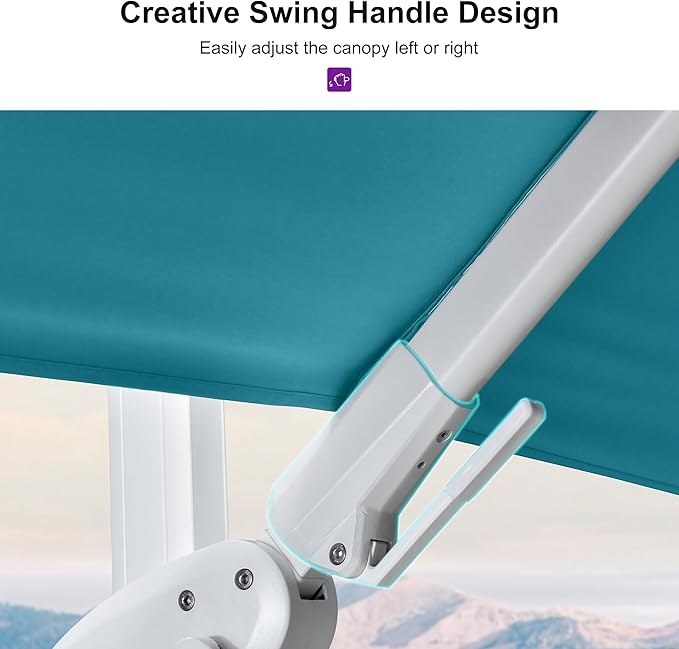 PURPLE LEAF 10 FT Right-left Tilt White Cantilever Umbrella with Base Patio Outdoor Swivel Umbrellas with Aluminum Tilt Offset Umbrella with 360° Rotation for Deck Pool, Turquoise