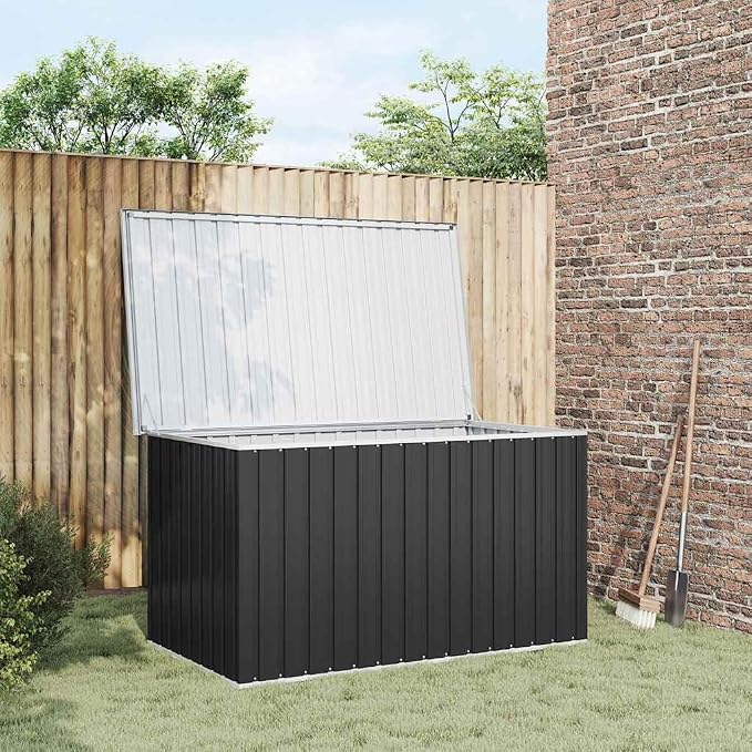Patio Storage Box Anthracite 67.3"x39"x36.6" Large Outdoor Deck Box for Cushions and Garden Tools, Matte Galvanized Steel Rectangular Storage Chest for Garden and Terrace