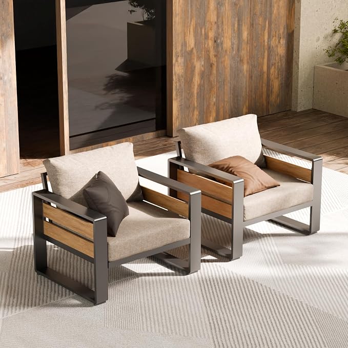 ZANDOR Aluminum Outdoor Patio Furniture-Armchair with Table,Dark Gray | Rustproof,High weight capacity,Water-repellent,Washable Cover,All-Weather Resistant,Easy clean,for Poolside Backyard Deck