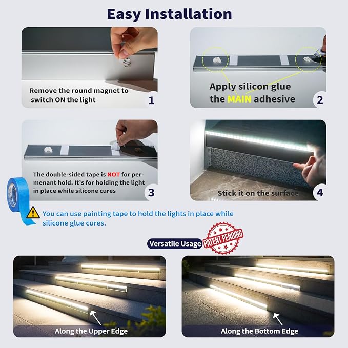 SHONELIGHTING Solar Step Lights Outside, 33 Focused LEDs, Stair Light, 2PK | Downward Lighting, High Brightness, Modular, Waterproof Aluminum, Risers, Deck, Curbsides, Planter Edges, Warm White, 3000K