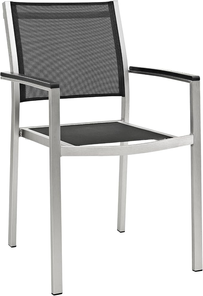 Modway Shore 7-Piece Aluminum Outdoor Patio Dining Table Set in Silver Black
