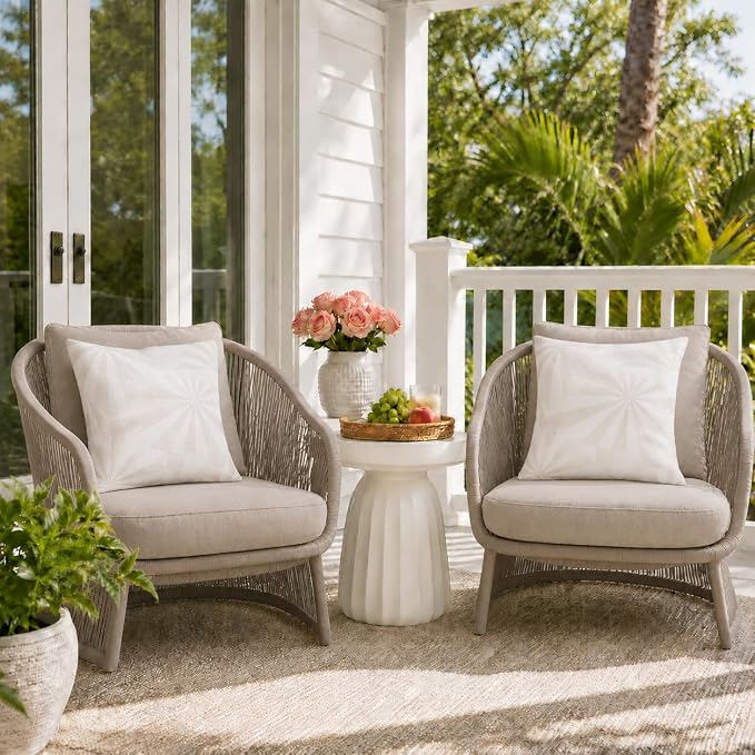 Outdoor Pillow Covers Waterproof Throw Pillow Covers, Set of 2 Jacquard Texture Water Resistant Fade Resistant Decorative Cushion Covers for Garden Patio Bench Couch Sofa, 18x18 Inch (Sunlight Rays)