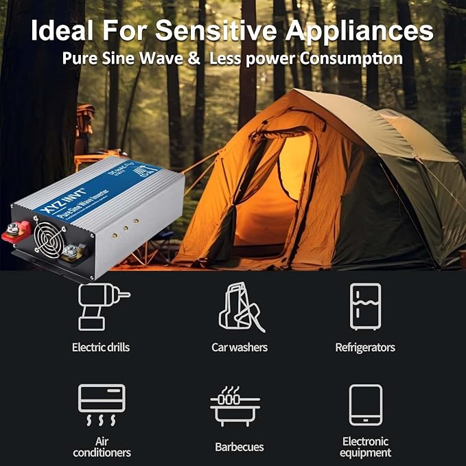 2000W Pure Sine Wave Inverter DC 12V to AC 110V 120V, 3600W Peak Power Inverter with 4 AC Outlets and LED Display for Car, Truck, Solar, Home Off Grid Over 90% Efficiency