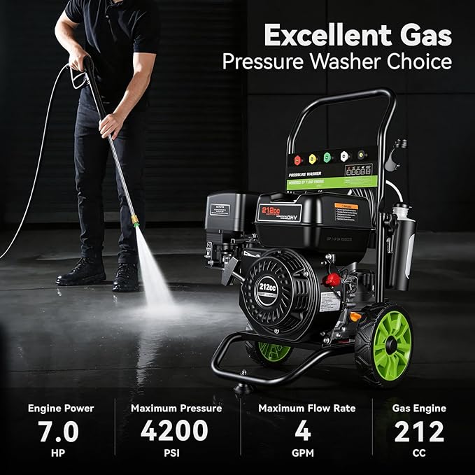 Gas Powered Pressure Washer 4200 PSI Gas Power Washer 4.0 GPM 212CC Commercial High Pressure Washer, with Spray Gun and Extension Wand, 5 Quick Connect Nozzles, Copper Pump,EPA/CARB/ETL