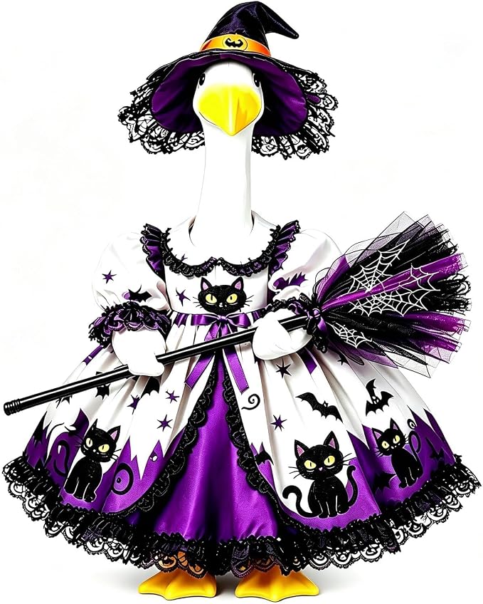 Mtsebmves Pumpkin Wizard Porch Goose Outfit Witch Geese Costume 23-Inch Porch Goose Dress for Yard Lawn Outdoor Garden Patio