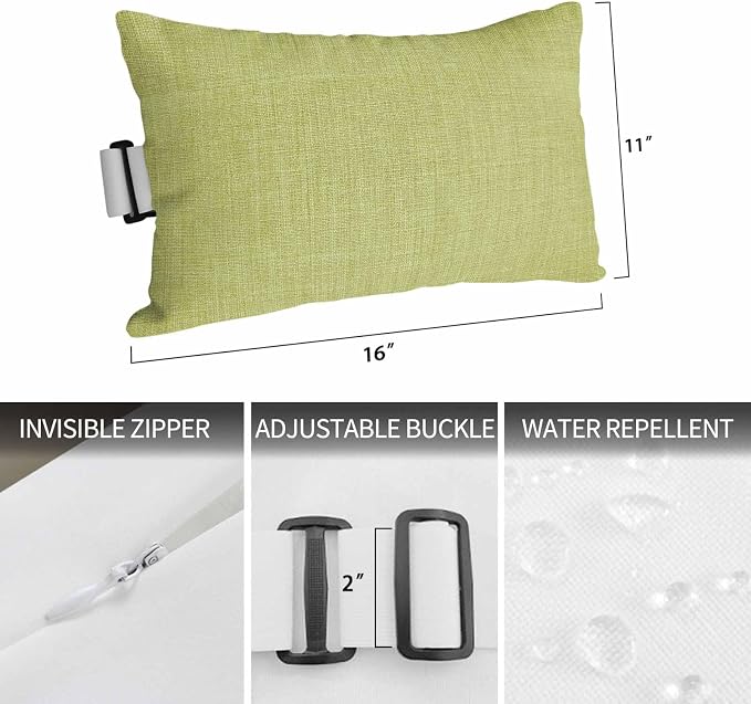 Fruit Green Outdoor Lumbar Pillows 11x16 Set of 2, Farmhouse Burlap Solid Green Color Modern Linen Texture Waterproof Throw Pillow Covers with Insert, Decorative Pillowcase Cushion for Couch Sofa Bed