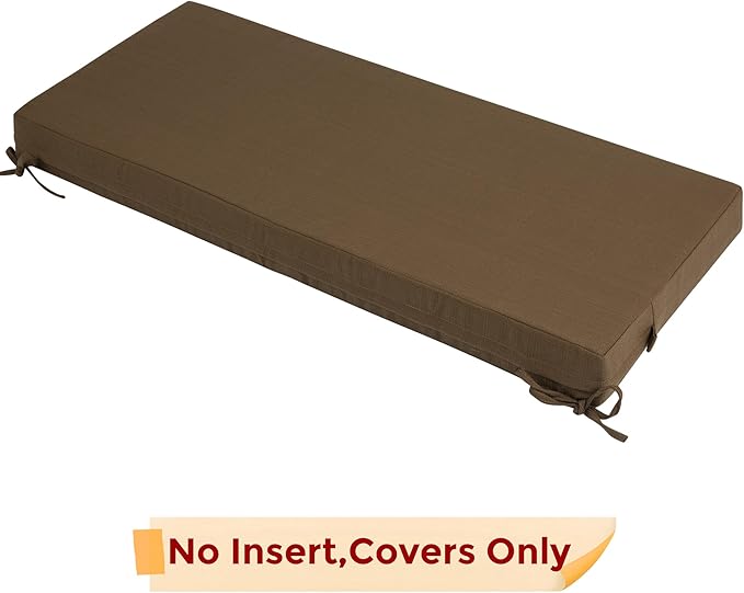FUNHOME Outdoor Bench Cushion Cover 42 x18 x 3 inch,Water Resistant Cover with Zipper&Ties,Fade-Resistant Slipcover,Patio Porch Swing Cushion Cover Replacement Only,No Insert(Coffee Brown)
