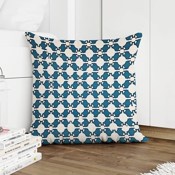 Blue Geometric Cushion Cases Blue and White Trellis Throw Pillow Cover Farmhouse Square Couch Sofa Cushion Covers for Sofa Bed Chair Car 20x20 in
