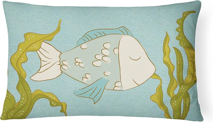 Caroline's Treasures BB8545PW1216 Blue Fish Canvas Fabric Decorative Pillow Machine Washable, Indoor Outdoor Decorative Pillow for Couch, Bed or Patio, 12HX16W