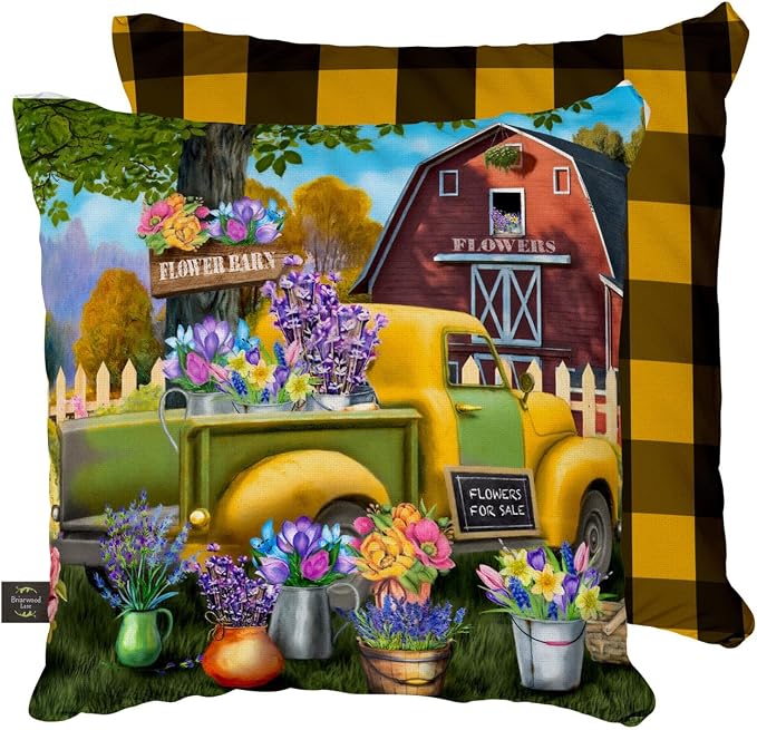 Briarwood Lane Indoor/Outdoor Pillow 17x17 Flower Barn Spring Decorative for Spring Pillow