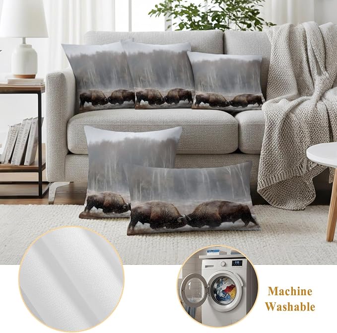 Fighting Bulls Outdoor Pillow Covers 24"x24" Set of 2, Landscape Powerful Animal Waterproof Throw Pillow Covers for Patio Furniture, Decorative Cushion Covers for Porch