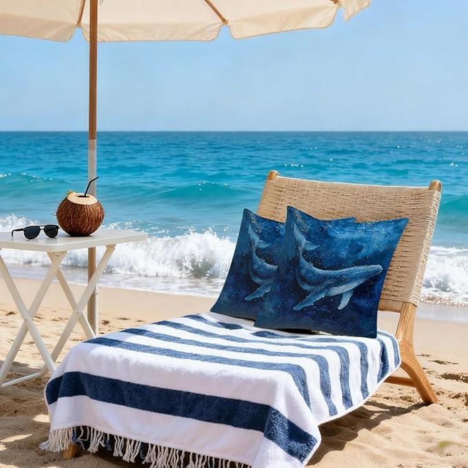 20x20 Inch Outdoor Pillow Covers Set of 2 Waterproof Throw Pillow Covers Decorative Couch Cushion Covers Whale Swimming Deep Sea Square Pillowcases Protectors for Patio Garden Sofa