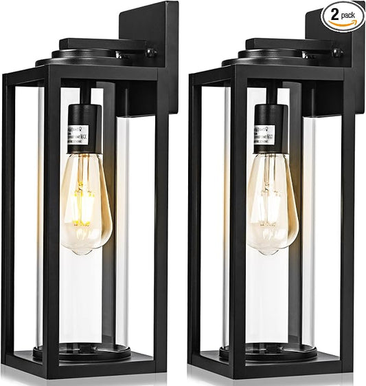 FILIYANO Large Outdoor Wall Lights, 16 Inch,Modern Exterior Fixtures,2 Pack | Anti-Rust, Waterproof, Black Exterior Lantern with Clear Glass, Farmhouse Wall Lighting Sconces for Garage, Porch, Front Door