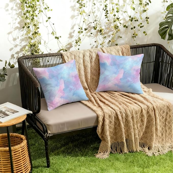 20x20 Inch Outdoor Pillow Covers Set of 2 Waterproof Throw Pillow Covers Decorative Couch Cushion Covers Watercolor Blue Pink Square Pillowcases Protectors for Patio Garden Sofa