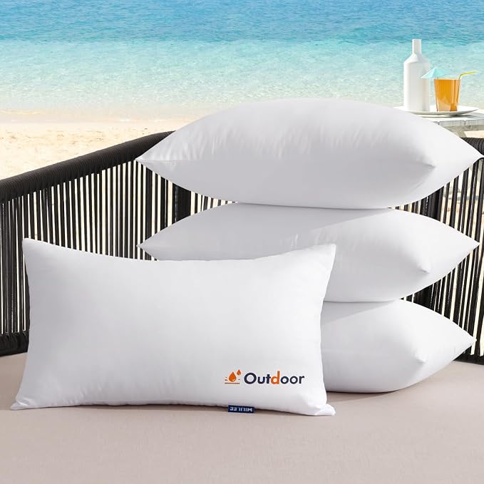 MIULEE Outdoor Pillows Set of 4 12x20 Waterproof Throw Pillow Inserts | Decorative Water Resistant Pillow Cushion for Patio and Garden