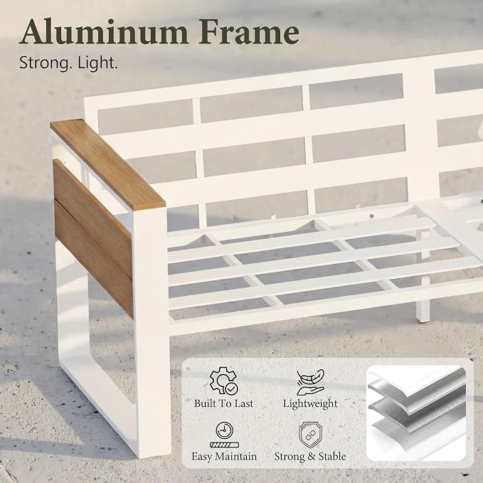Aluminum Outdoor Patio Furniture Set, 7 Seats Outdoor Patio Sectional with 5" Plush Olefin Cushions & Sleek Design, All-Weather Conversation Sets for Backyard, Deck, Poolside