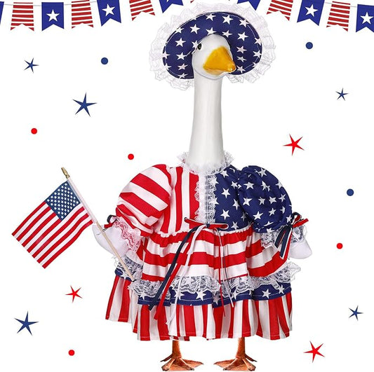 4th of July Porch Goose Outfit Patriotic Geese Clothes for 23" High Cement or Plastic Goose Costume for Yard Lawn Outdoor Garden 250th Anniversary Duck Statue Dresses Independence American Flag Decor
