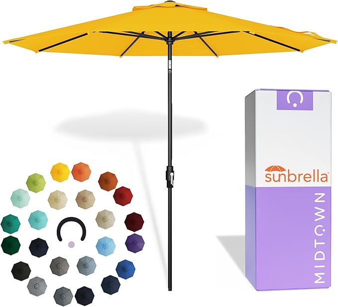 Midtown Umbrellas – The Swilt 9 Ft Patio Umbrella with 360° Swivel & Tilt Mechanism, Sunbrella Fabric & 8 Fiberglass Ribs – Outdoor Umbrella for Deck, Pool & Cafes – Yellow Canopy, Black Pole