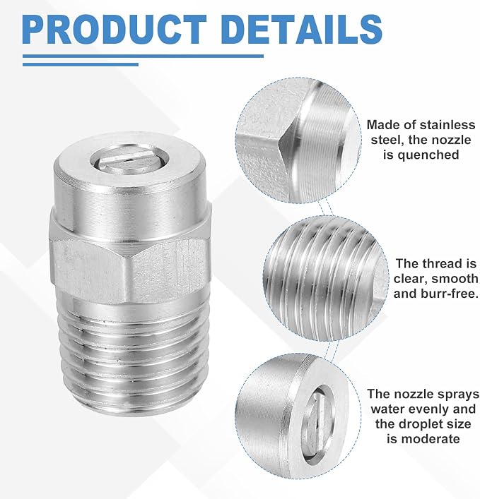 uxcell 2Pcs Pressure Washer Nozzle, Stainless Steel Thread Nozzles Tips, Universal Replacement for Undercarriage Cleaner Water Broom, 1/4 Inch NPT Male, 15 Degree 040 Orifice