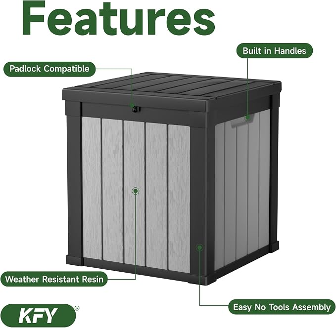 50 gallon deck box,All-weather resin material outdoorstorage box easy to install and portable,Suitable for indoor and outdoor scenes (black and white)