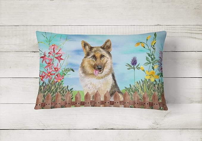 Caroline's Treasures CK1216PW1216 German Shepherd Spring Canvas Fabric Decorative Pillow Machine Washable, Indoor Outdoor Decorative Pillow for Couch, Bed or Patio, 12HX16W