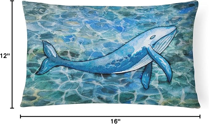 Caroline's Treasures BB5353PW1216 Humpback Whale Canvas Fabric Decorative Pillow Machine Washable, Indoor Outdoor Decorative Pillow for Couch, Bed or Patio, 12HX16W