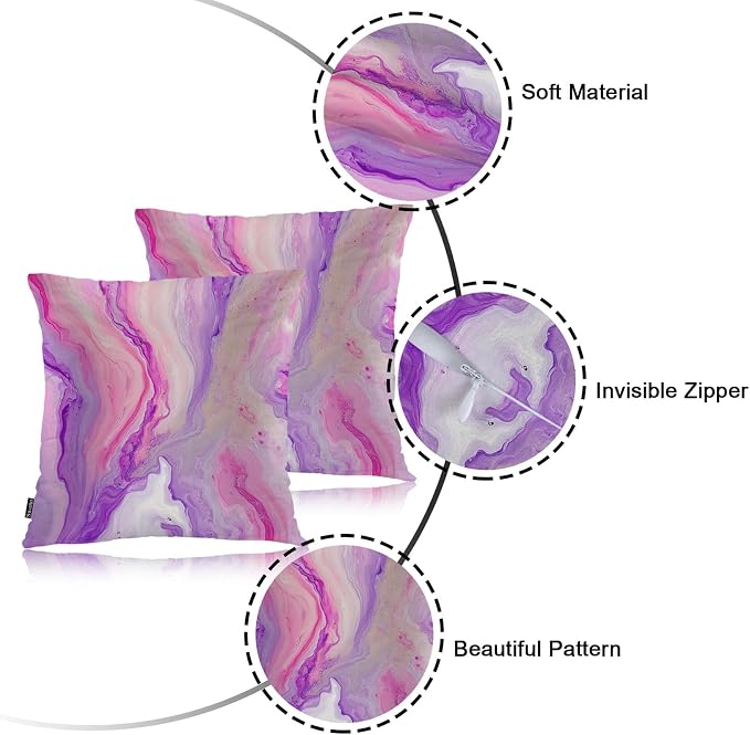 Swono Purple Marble Decorative Throw Pillow Cushion Covers, Abstract Acrylic Rock Marble Cozy Pillowcase Home Decor, Double-Sided Pillow Covers for Bedroom Livingroom Office 18x18 Set of 2