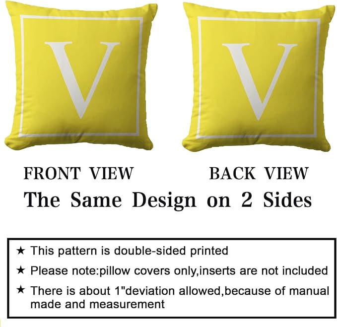 Monogram Initial Lemon Yellow Outdoor Pillow Covers 18 x 18inches Decorative Pillow Case for Sofa Couch Bed (Pillow Insert Not Include)