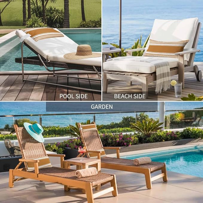 Outdoor Lumbar Pillow 11x16 Inch, Farmhouse Burnt Orange Striped Waterproof Throw Pillow Covers with Insert, Modern Minimalist Stripes Decorative Chair Cushions for Patio Garden Recliner