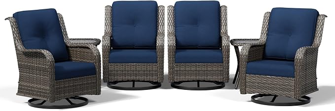 Joyside 6 Piece Wicker Patio Furniture Set, Outdoor Swivel Rocker Patio Chairs with High Back, Deep Seating, Wide Armrest, Thickened Cushions, Outdoor Furniture for Deck, Porch Use