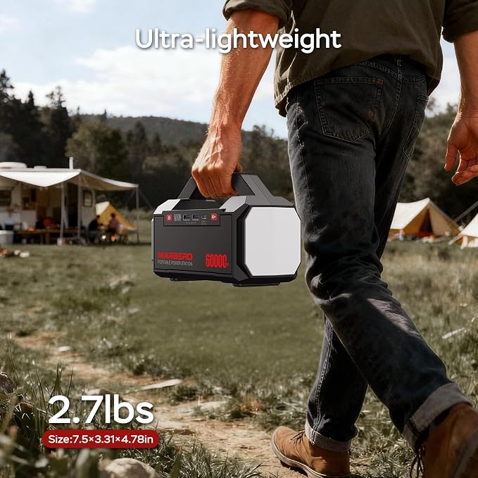 MARBERO Power Bank 60,000mAh Portable Power Station 222Wh with 60W PD Fast Charge & LED Light for Home Backup Outdoor Camping RV Travel and Emergency Power Supply