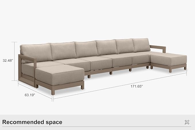 PURPLE LEAF Patio Furniture Set U-shaped Outdoor Couch with 9.6" Thick Cushion and Soft Pillows 8 Piece Outdoor Sectional Sofas with Ottoman Modern Outdoor Conversation Sets for Yard Porch Deck, khaki
