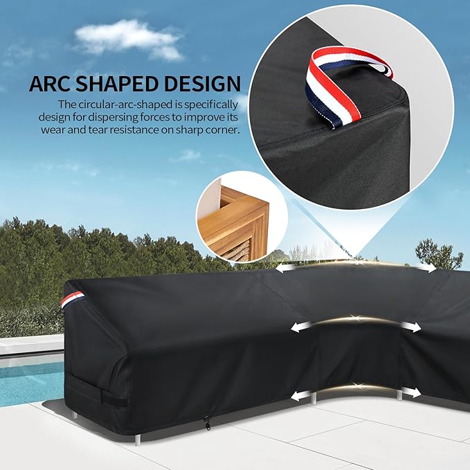 KylinLucky Large V-Shaped Patio Sectional Sofa Cover 100"x100", Heavy Duty Waterproof Outdoor Couch Cover with Air Vents, Fits Most Corner Sectionals, Black