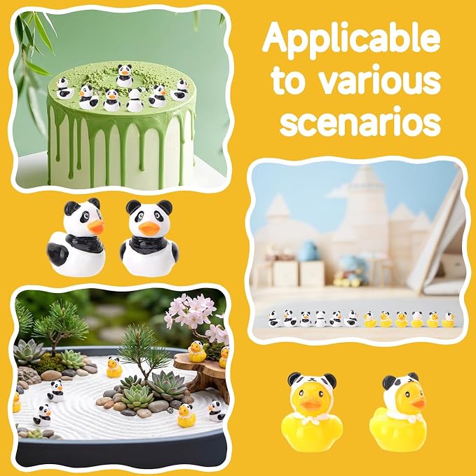30 Pcs Panda Ducks, Mini Panda Resin Ducks Bulk, Fun Printed Toy Figures for Birthday Party Favors, Themed Decor, Kids Gift Collection (Panda)