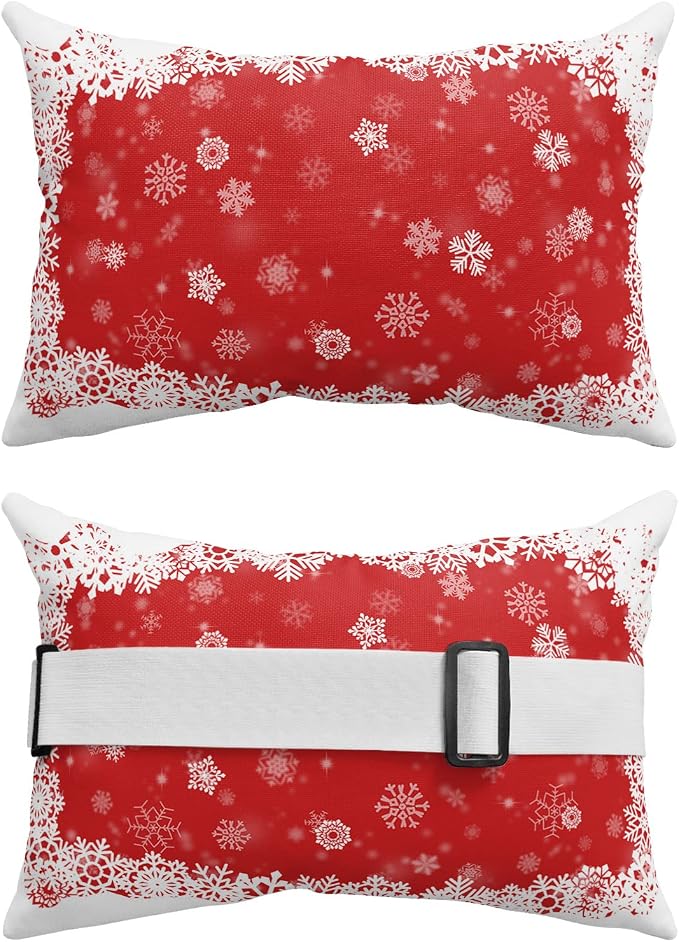 Outdoor Pillows Covers with Inserts Christmas Dreamlike Winter Snowflake Red Waterproof Pillow with Adjustable Strap Throw Pillows for Patio Furniture Recliner Lounge Chair, 11x16 inch, 2PCS