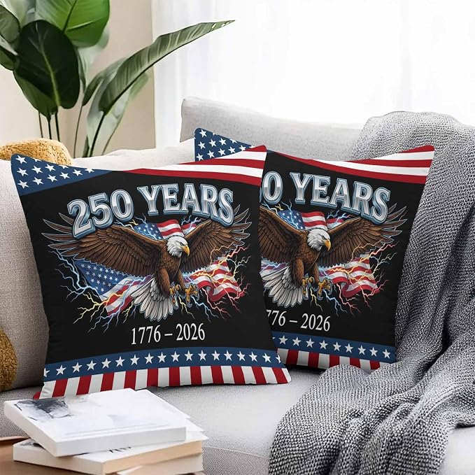American Flag 4th of July Outdoor Waterproof Throw Pillow Covers 24x24 Set of 2, Independence Day Eagle USA Flag Decorative Pillowcases Cushion Pillowcase for Couch Sofa Patio Outside Pillow Protector