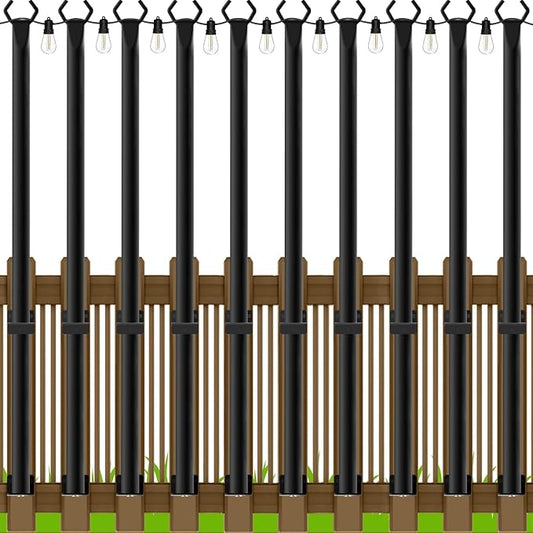 SINLEY 10 Pack 5Ft String Light Poles,Light Poles for Outside String Lights,Outdoor Light Poles with Fork,Metal Pole Stand for Patio,Backyard,Deck