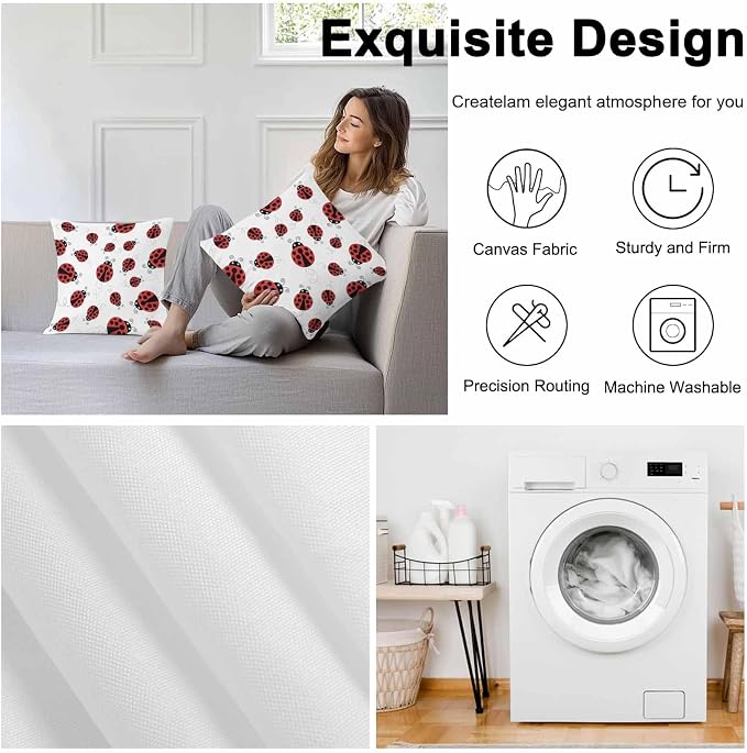 Cartoon Ladybug Outdoor Pillow Covers 20x20 Inch Throw Pillow Covers Set of 2 Waterproof Decorative Pillow Cases Funny Animals Dot Modern Simple Cushion Covers for Patio Furniture Garden Couch Sofa