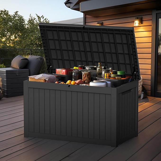 Vixzen 280 Gallon Deck Boxes Outdoor Waterproof, Lockable Storage Box for Patio Cushions Storage Furniture, Garden Tools, Pool Supplies, Weatherproof and UV Resistant (Black, 280 Gallon)
