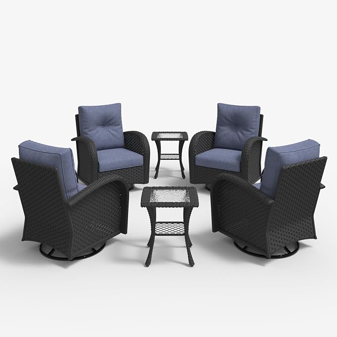 LayinSun 6 Pieces Outdoor Patio Furniture Set, Rattan Wicker Sectional Swivel Rocker Chairs Sets
