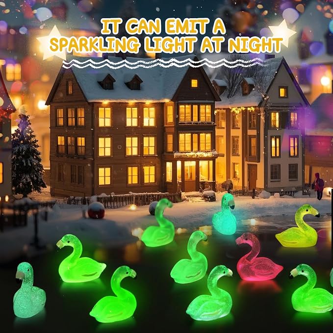 32pcs Luminous Large Mini Resin Flamingo Ducks 8 Colors Glow in The Dark Tiny Small Little Resin Flamingo to Hide Plastic Animal Figures for Micro Fairy Garden Landscape Dollhouse Aquarium Decorations