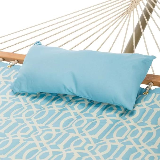 Castaway Living Large 2-Person Quilted Hammock with Stand & Pillow – Light Blue, 10 ft. L x 52 in. W, 350 lb Capacity, Weather-Resistant Polyester, Portable Space-Saving Frame