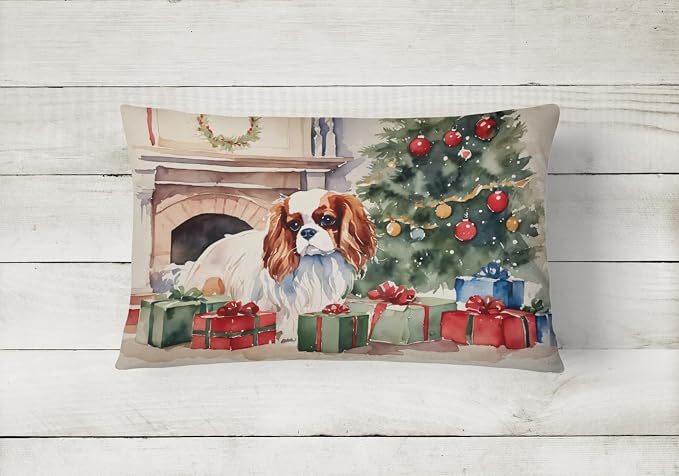 Caroline's Treasures DAC2627PW1216 Cavalier Spaniel Cozy Christmas Throw Pillow Machine Washable, Indoor Outdoor Decorative Pillow for Couch, Bed or Patio, 12HX16W