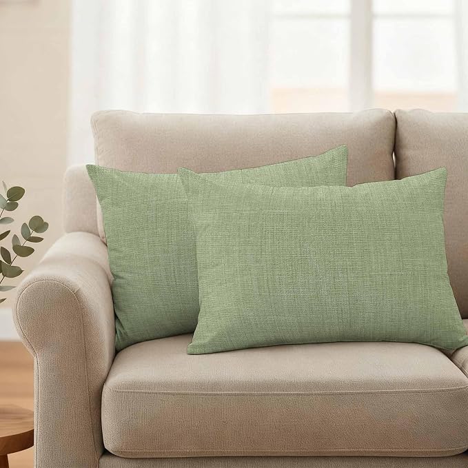 Pack of 2 Waterproof Outdoor Pillow Covers 20x12 Inch Decorative Pillow Covers Vintage Sage Green Throw Pillowcases Farmhouse Retro Beige Solid Color Outdoor Cushion Cover for Couch, Patio, Tent