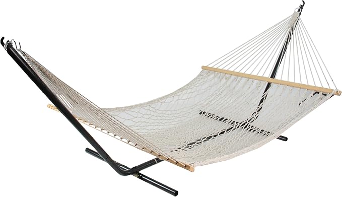 Northlight 78" White Lattice Macrame Netted Hammock with Bars
