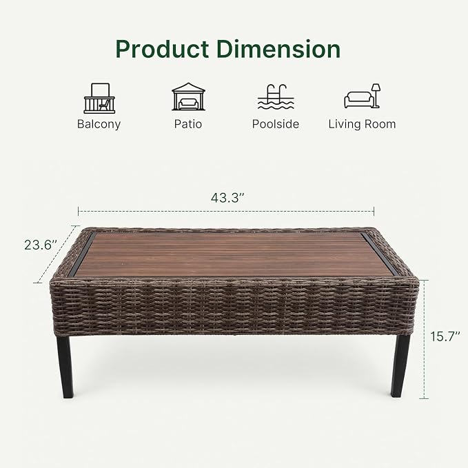 Wicker Patio Conversation Set, Outdoor Patio Chair Set with Deep Seating, Wide Armrests & Thick Cushions, All-Weather Outdoor Furniture Set for Patio, Porch, Deck & Backyard