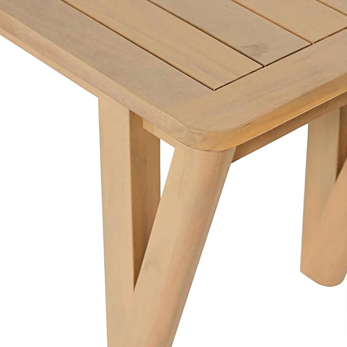 Christopher Knight Home Cove 3 Piece Acacia Wood Dining Table Set for 4-6, Outdoor Dining Set with Patio Table & Dual Benches, Patio Furniture Set with Slatted Design & V-Shaped Legs, Light Teak