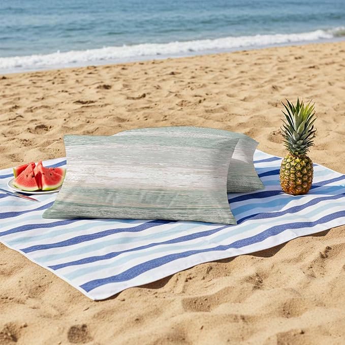 Green Gray Outdoor Pillow Covers 20"x12" Set of 2, White Gradient Rustic Striped Minimalist Country Waterproof Throw Pillow Covers for Patio Furniture, Decorative Cushion Covers for Porch