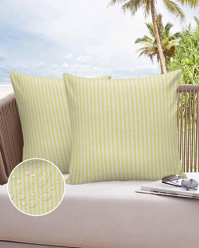 Outdoor Waterproof Throw Pillow Covers Set of 2 Yellow Stripes Pillowcases 18x18 Inches Linen Classic Vertical Striped Patio Decorative Pillows Cushion Case Patio Pillows for Couch Bed Chair Garden