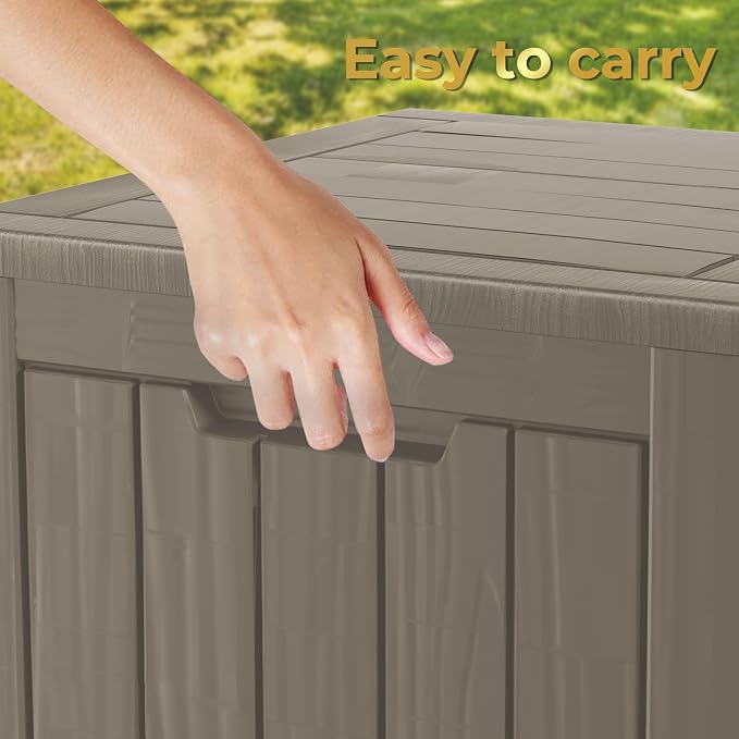 Outdoor Storage Box, 35 Gallon Waterproof Deck Box [Upgraded 3.0], Quick Snap-Lock Resin Cabinet for Seat Pillows, Patio Blankets, Lockable End Table Beverage Stand, Apartment Deck, Grey